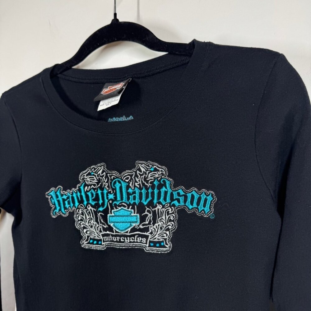 Vintage Y2K 2005 Harley Davidson Black Long Sleeve Graphic Tee Size S - Picture 3 of 15